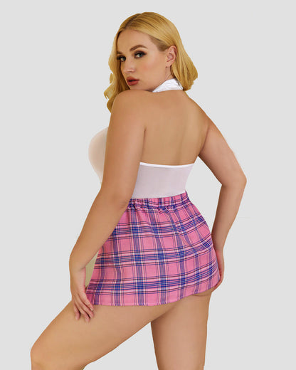 Plus Size Bodysuit Karierter Rock mit Krawattenhalter