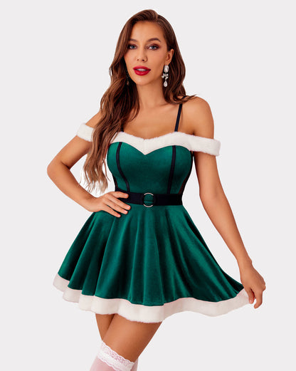 Samt A Line Strap Outfit Claus Kleid