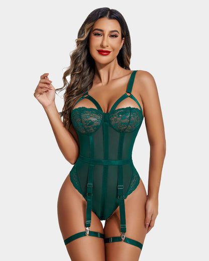 Exotischer Spitzen-Bodysuit mit Strapsgürtel