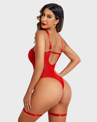 Exotischer Spitzen-Bodysuit mit Strapsgürtel