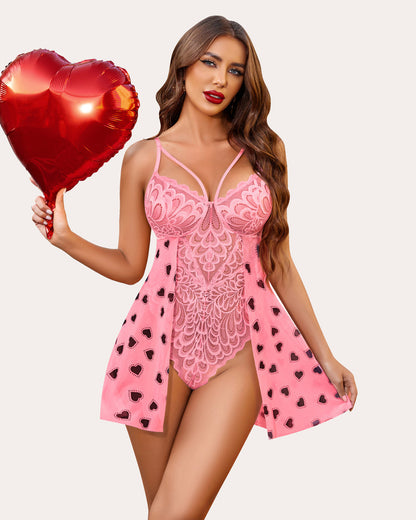 Spitze Floral Print Snap Crotch Teddy