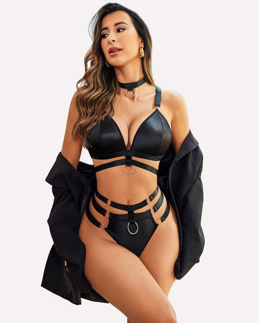 O-Ring Linked Cut Out BH und Panty Set