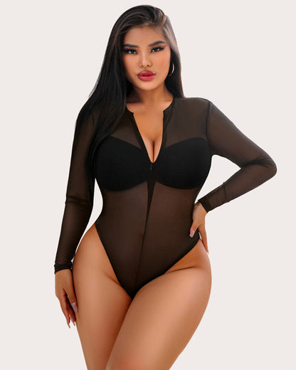 Leoparden-Bodysuit mit durchsichtigem Reißverschluss
