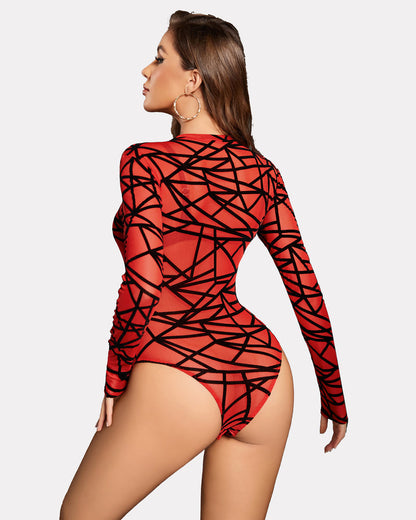 Leoparden-Bodysuit mit durchsichtigem Reißverschluss