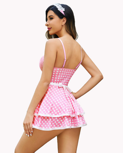 Plaid Maid Dessous Kostüm Babydoll