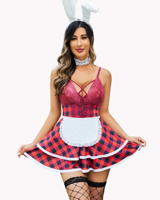 Plaid Maid Dessous Kostüm Babydoll