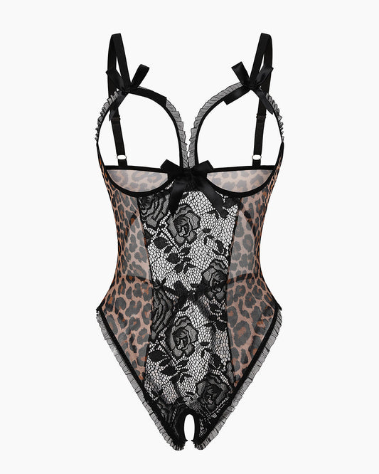 Leoparden-Spitzen-Mini-Bodysuit