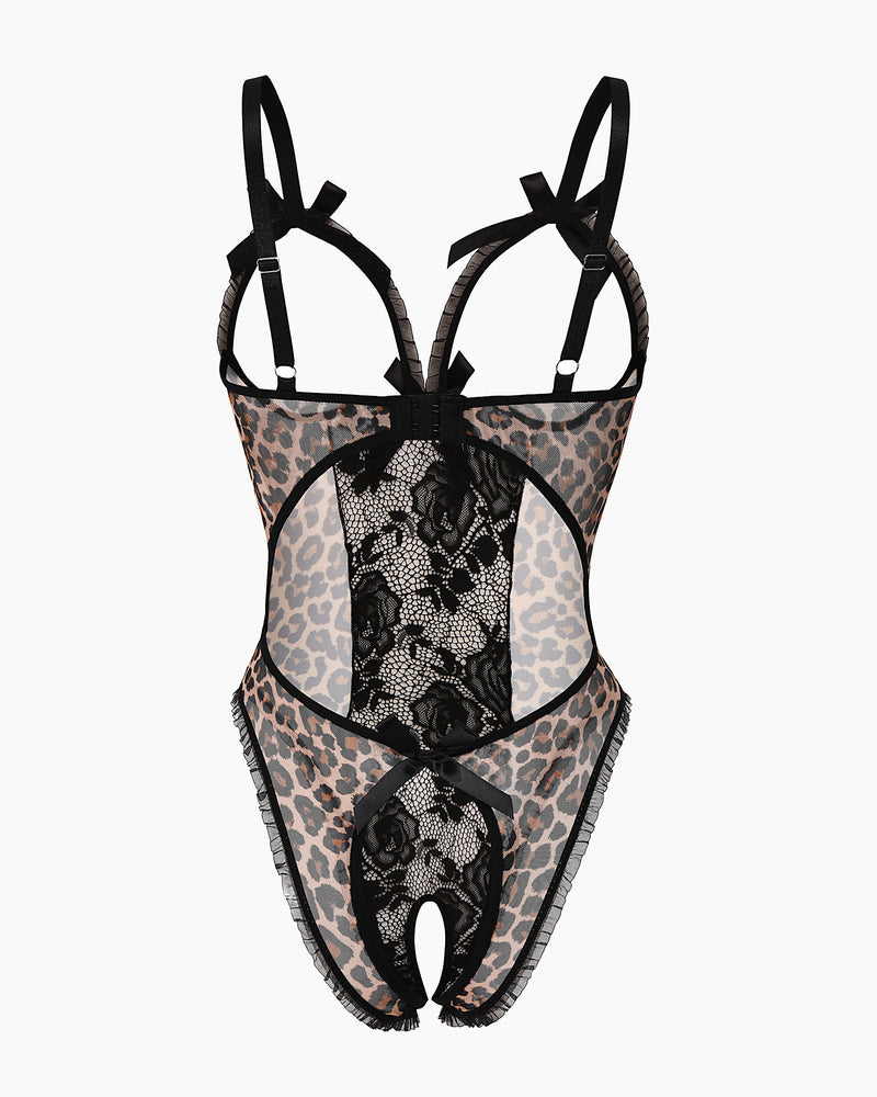Leoparden-Spitzen-Mini-Bodysuit