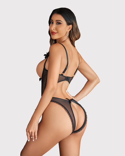 Leoparden-Spitzen-Mini-Bodysuit