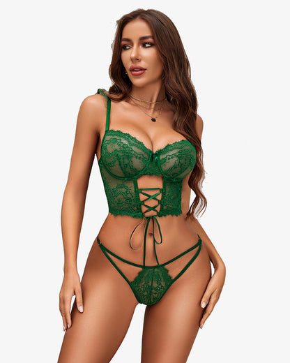 3 Stück BH und Höschen Sets mit Mesh Miniröcken