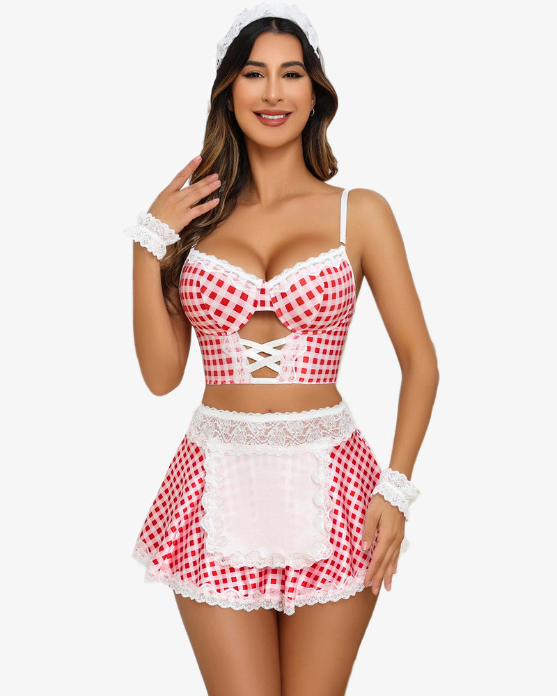 Contrast Lace Maid Kostüm Set (5 Teile)