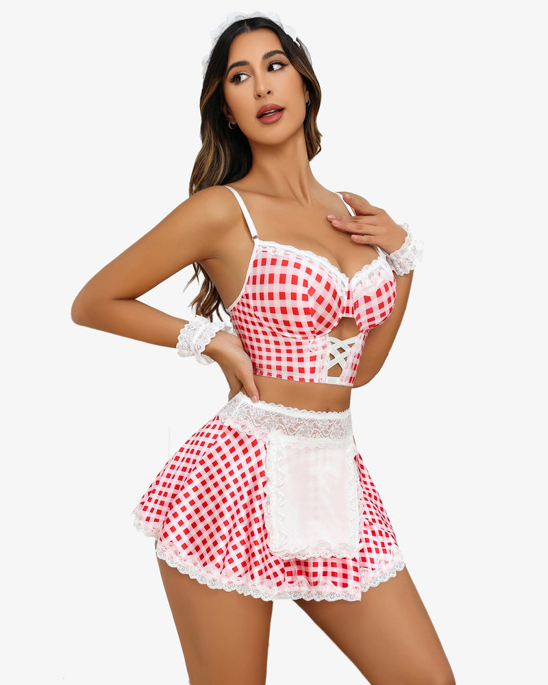Contrast Lace Maid Kostüm Set (5 Teile)