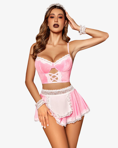 Contrast Lace Maid Kostüm Set (5 Teile)