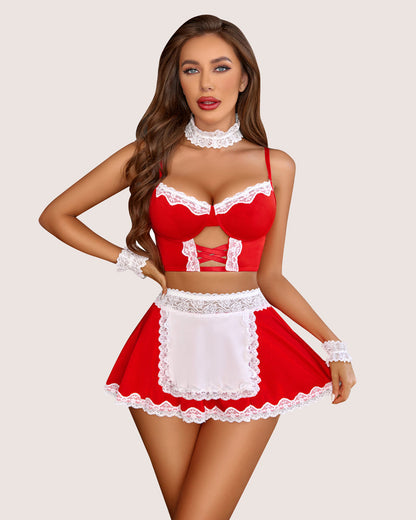 Contrast Lace Maid Kostüm Set (5 Teile)