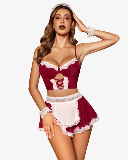 Contrast Lace Maid Kostüm Set (5 Teile)