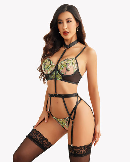 Bestickter Spitzen-BH und Panty-Set