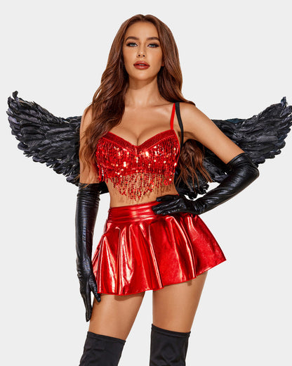Rave Outfits Pailletten Fransen Kostüm Set