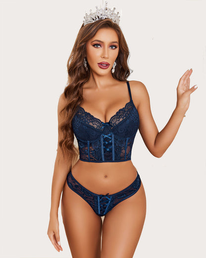 2 Stück Spitze Dessous Set mit BH und Panty Sets