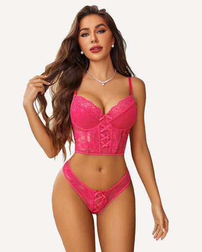 2 Stück Spitze Dessous Set mit BH und Panty Sets