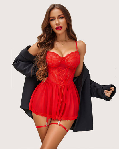Boudoir-Nachthemd aus Mesh mit Strapsgürtel