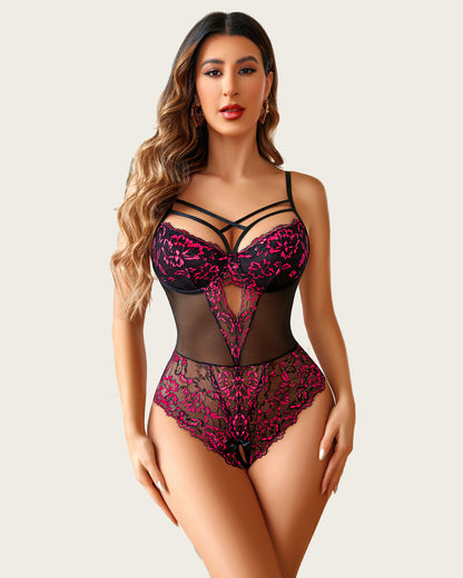 Einteiliger Criss-Cross-Bodysuit aus Spitze
