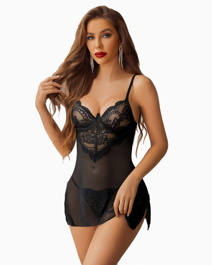 Kleid Mesh Nachthemd mit Tanga
