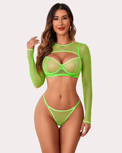 3 Piece Fishnet Lingerie Set