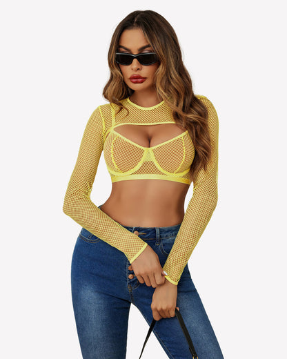 3 Stück Fischnetz Crop Sheer Sets
