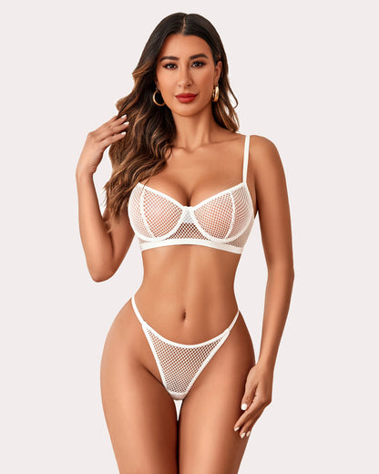 3 Stück Fischnetz Crop Sheer Sets