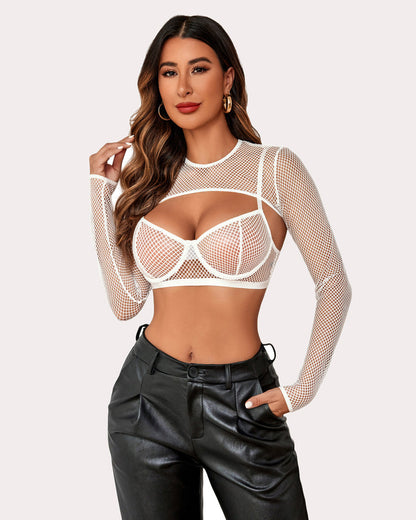 3 Stück Fischnetz Crop Sheer Sets