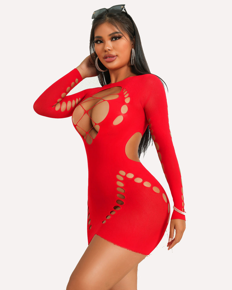 Fischnetz-Dessous Langärmeliges Mesh-Kleid