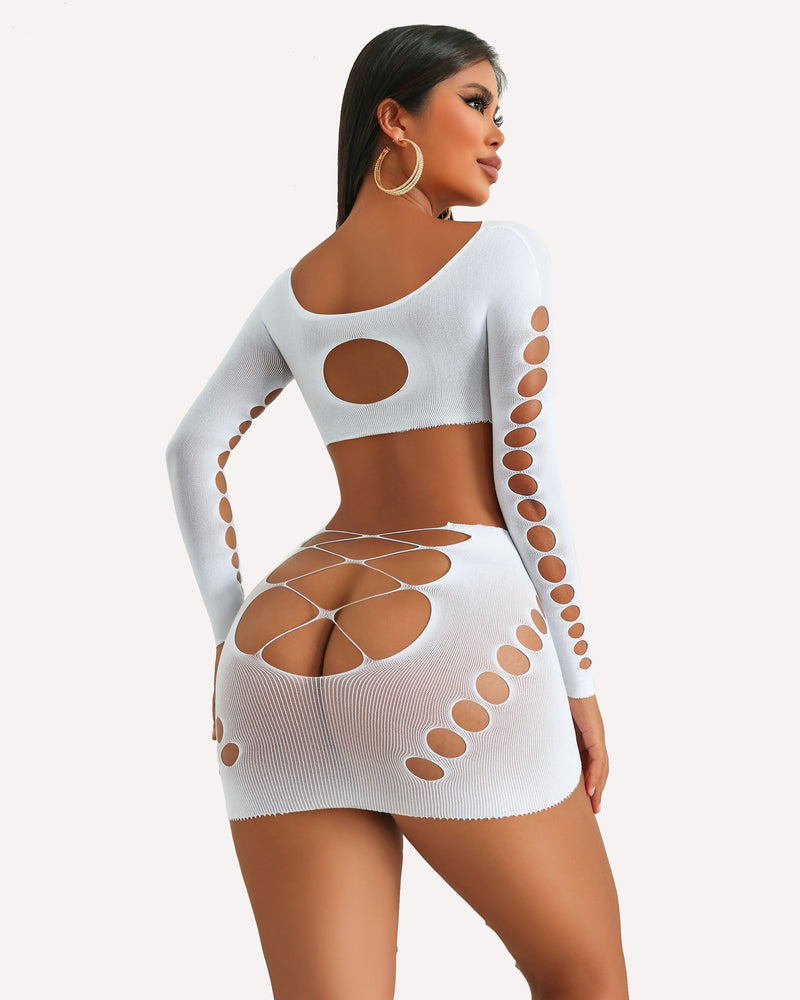 Fischnetz-Dessous Langärmeliges Mesh-Kleid