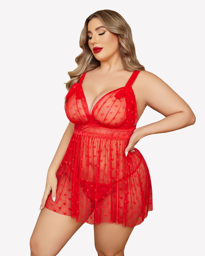 Plus Size Nachthemd aus transparenter Spitze
