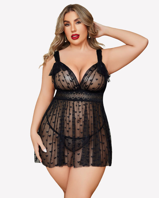 Plus Size Nachthemd aus transparenter Spitze