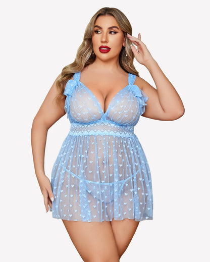 Plus Size Nachthemd aus transparenter Spitze