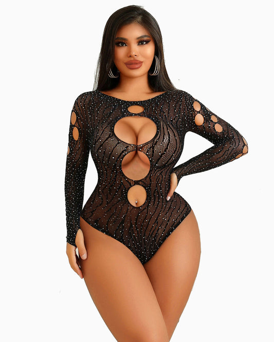 Strass Fischnetz-Bodysuits Mesh Top