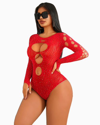 Strass Fischnetz-Bodysuits Mesh Top
