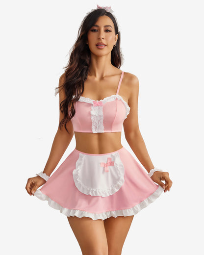 French Maid Outfit mit Rüschen und Kopfbedeckung