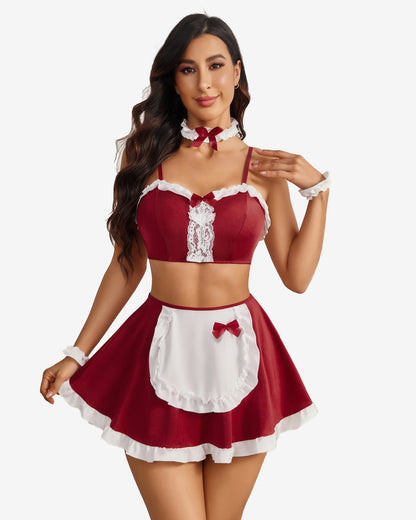French Maid Outfit mit Rüschen und Kopfbedeckung