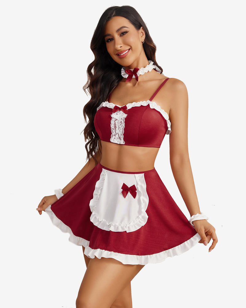 French Maid Outfit mit Rüschen und Kopfbedeckung