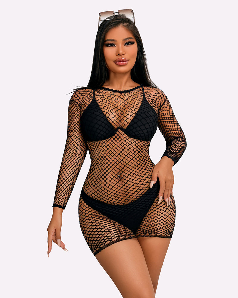 Fischnetzkleid Langarm Cover Up
