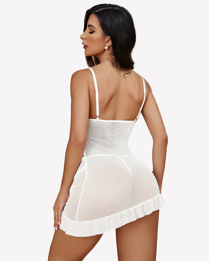 Babydoll mit Rüschensaum aus Spitze Hüftkleid