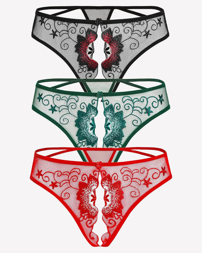 Floral Slips Bestickte Tangas Höschen