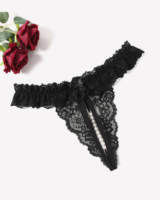 Spitze Tanga mit niedriger Taille und Perlen Ball