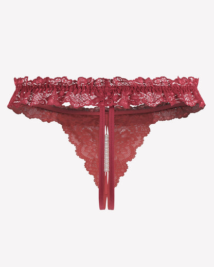 Spitze Tanga mit niedriger Taille und Perlen Ball