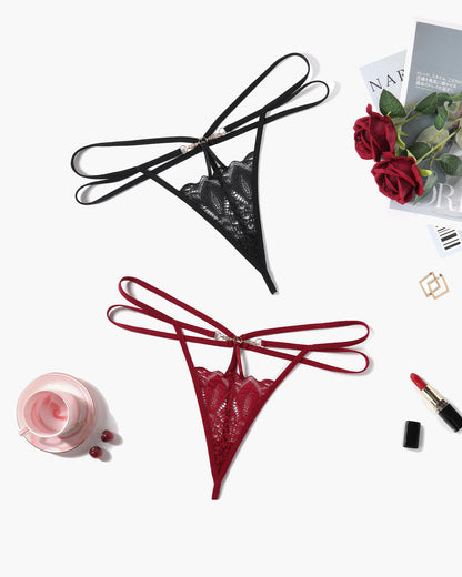 Floral Lace Briefs Hollow Out String Panty