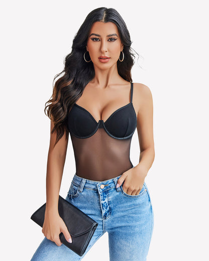 Mesh Garter Teddy mit 1 Paar Überärmel