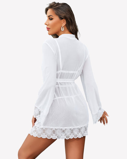 2er-Set Spitzen-Teddy mit Mesh-Bademantel