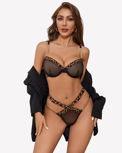 Leopard Push Up mit Kette BH Panty Set