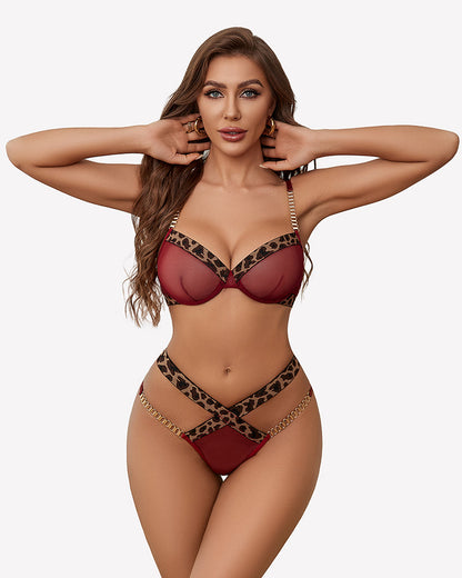 Leopard Push Up mit Kette BH Panty Set